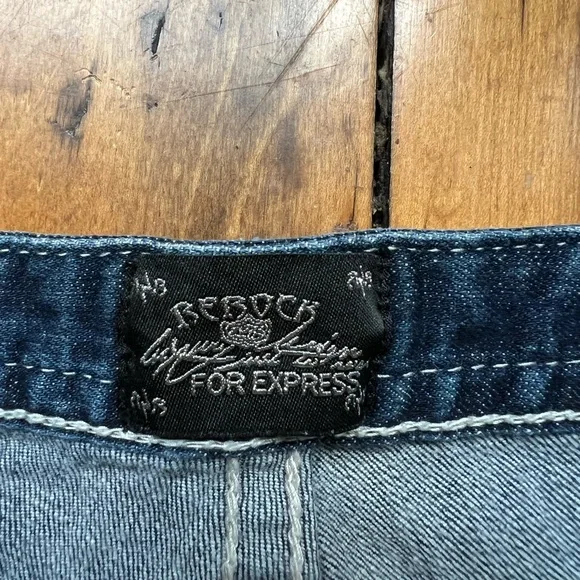 Rerock Express Womens 12 Low Rise Boot Cut Jeans Dark Wash Embroidered Y2K 32x30 - Picture 6 of 13